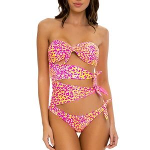 Luli Fama Miami Wild Sweetheart Knot Bow Tie Side Bandeau One Piece
